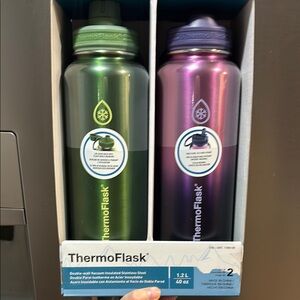 2 PACK ThermoFlask Double-WALL Insulated stainless steel BottlesSet GREEN/PURPLE